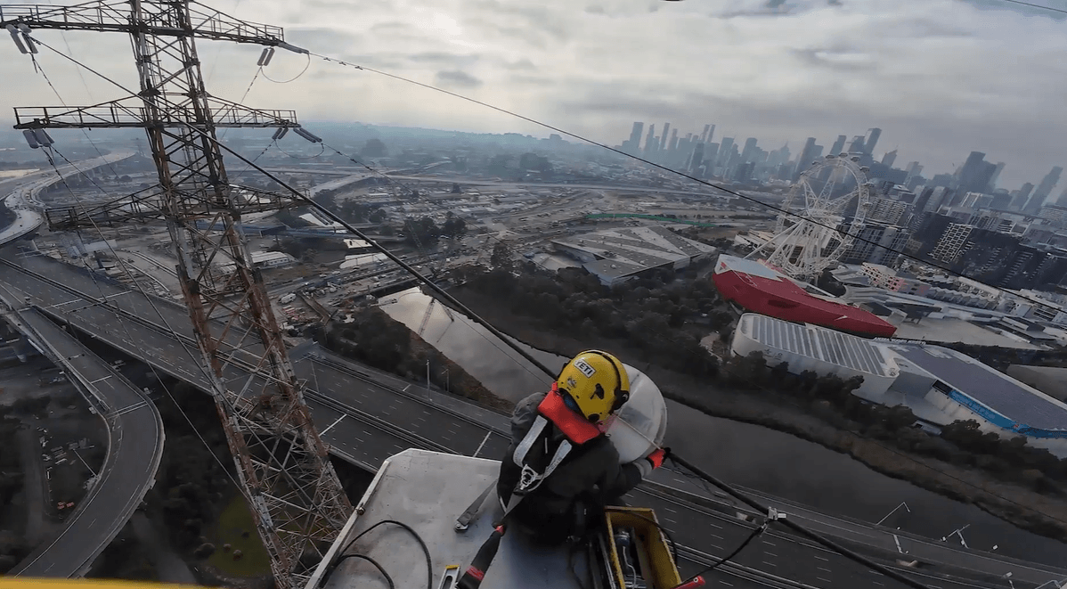 aerial shot of a marker ball flasher being installed